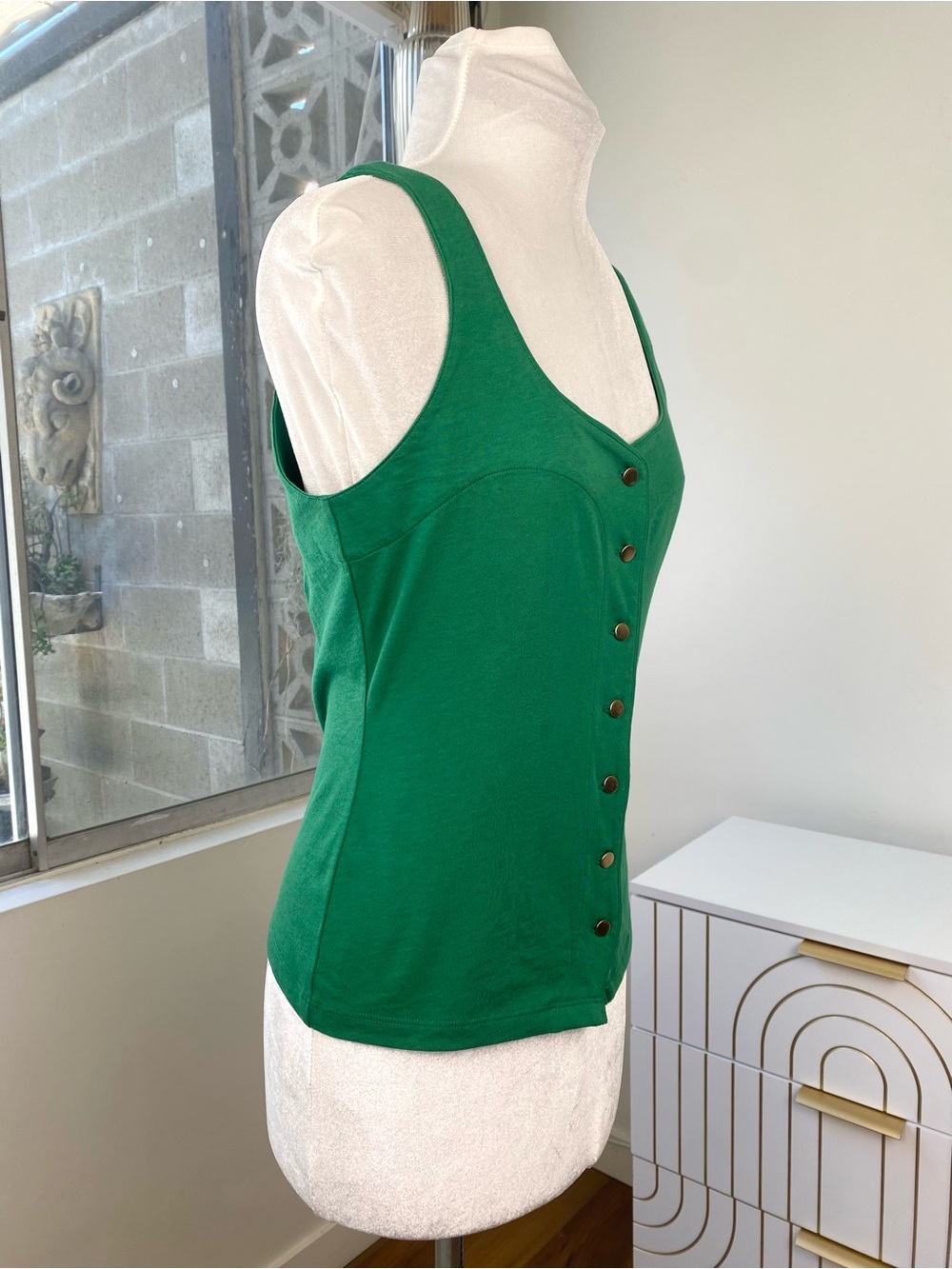 Nation LTD NWT Brya Organic Cotton Gold Button Tank Top Loden Green S - Picture 4 of 9